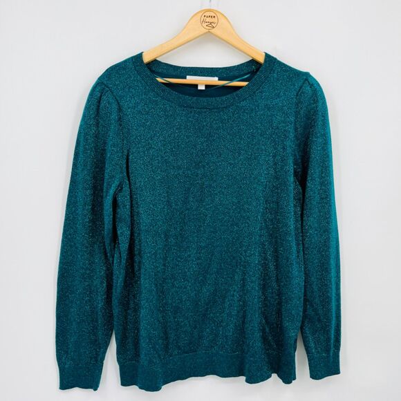 Adyson Parker Crewneck Metallic Knit Pullover in Peacock Teal, Sz 2X, Sparkle - Picture 2 of 11